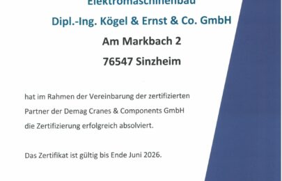 Erneute Rezertifizierung der Demag Cranes Partnerunternehmen