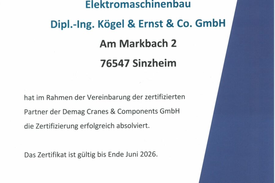 Erneute Rezertifizierung der Demag Cranes Partnerunternehmen