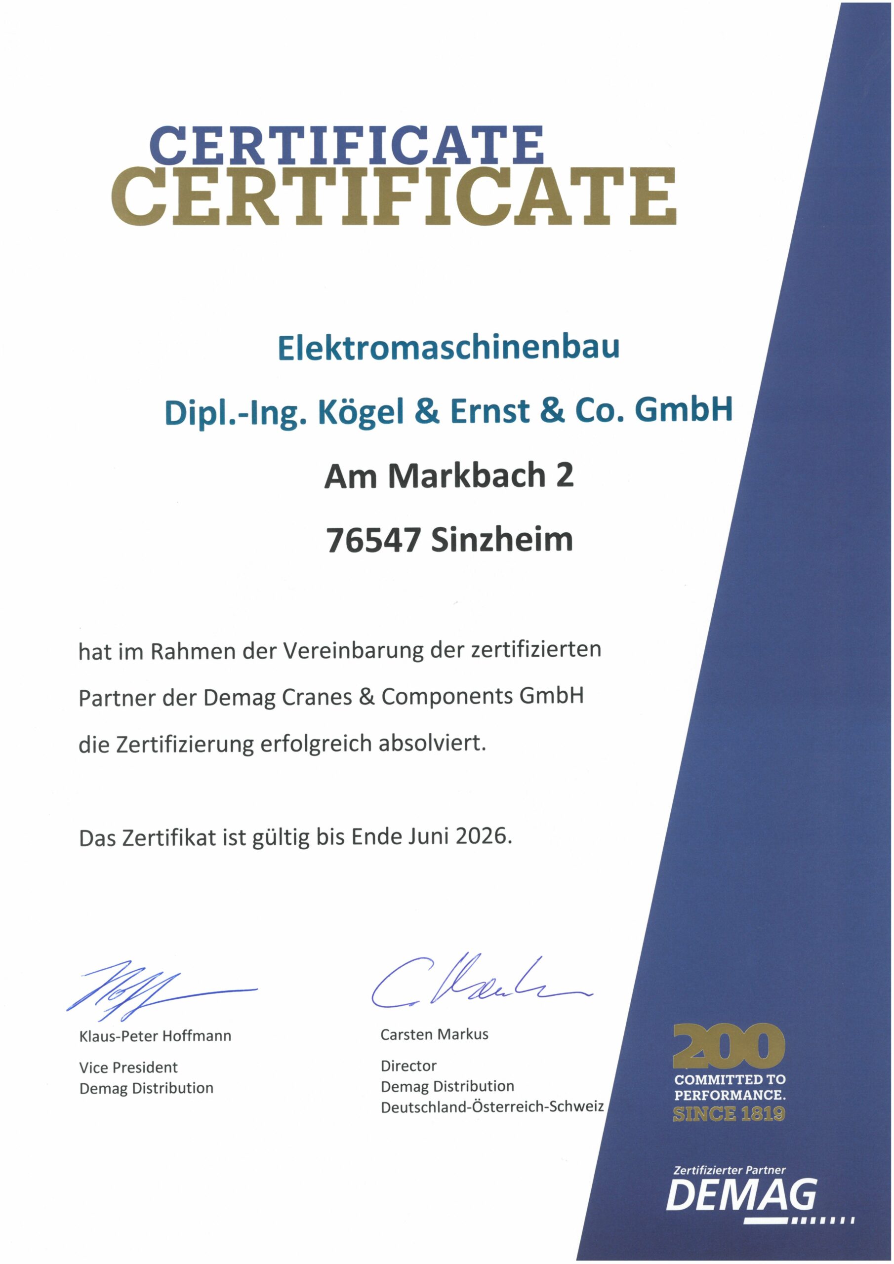 Erneute Rezertifizierung der Demag Cranes Partnerunternehmen